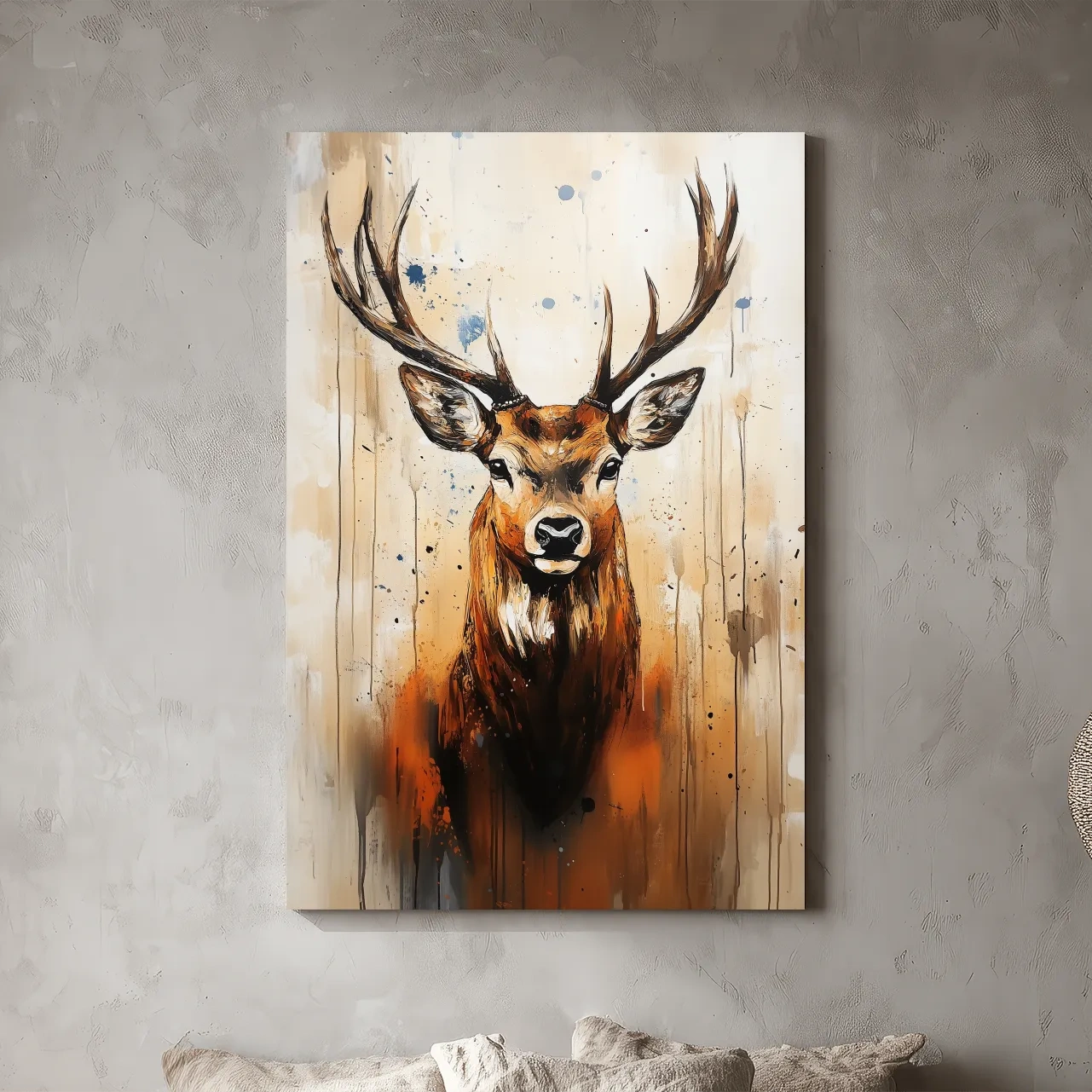 Impasto Style Deer Stag Portrait - Rustic Wildlife Wall Art