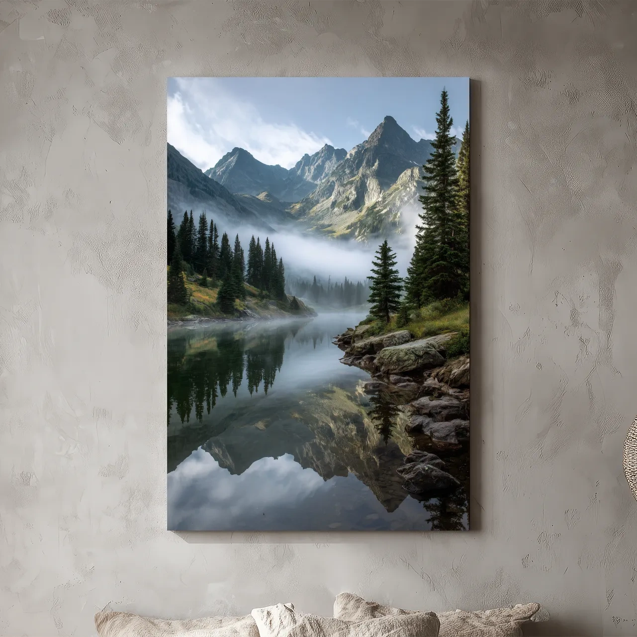 Misty Alpine Lake Photography - Serene Mountain Forest Wall Art