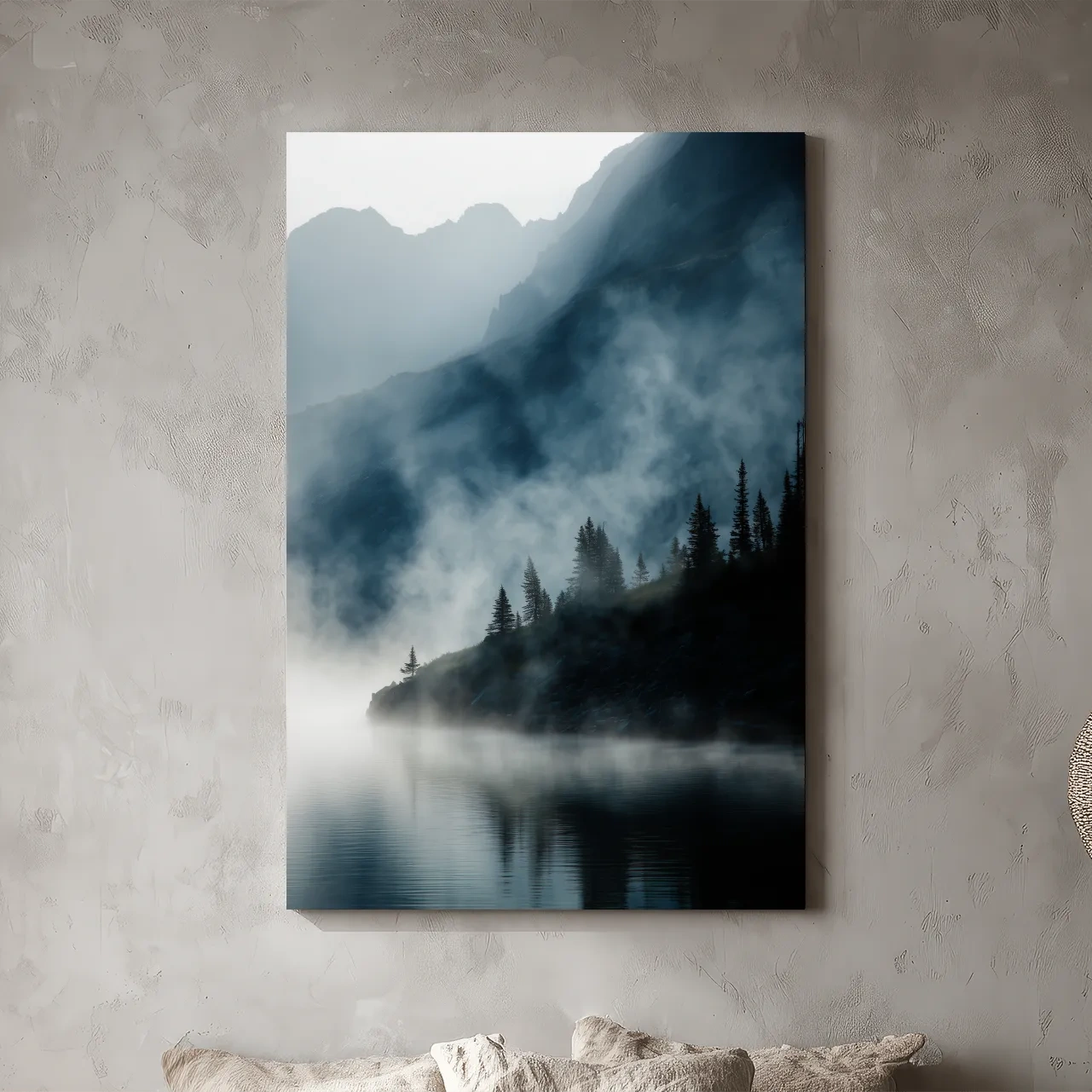 Misty Alpine Lake Landscape Photography - Foggy Pine Forest Nature Wall Art