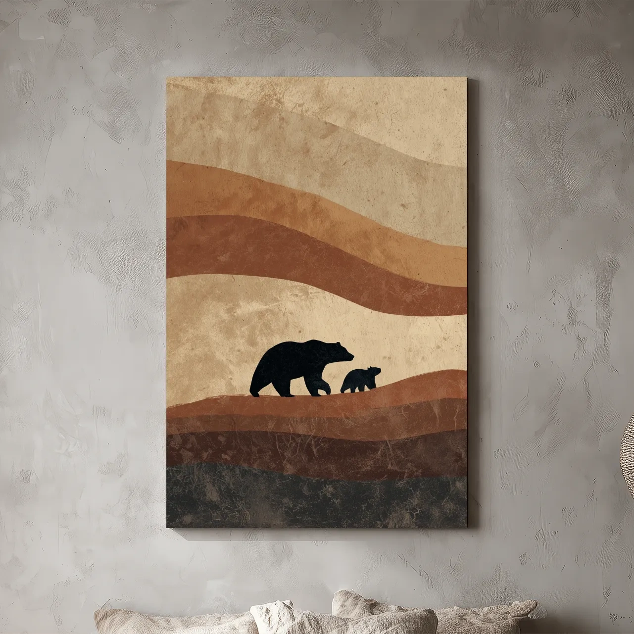 Scandi Bear Family Silhouette Artwork - Earthy Abstract Wildlife Wall Art