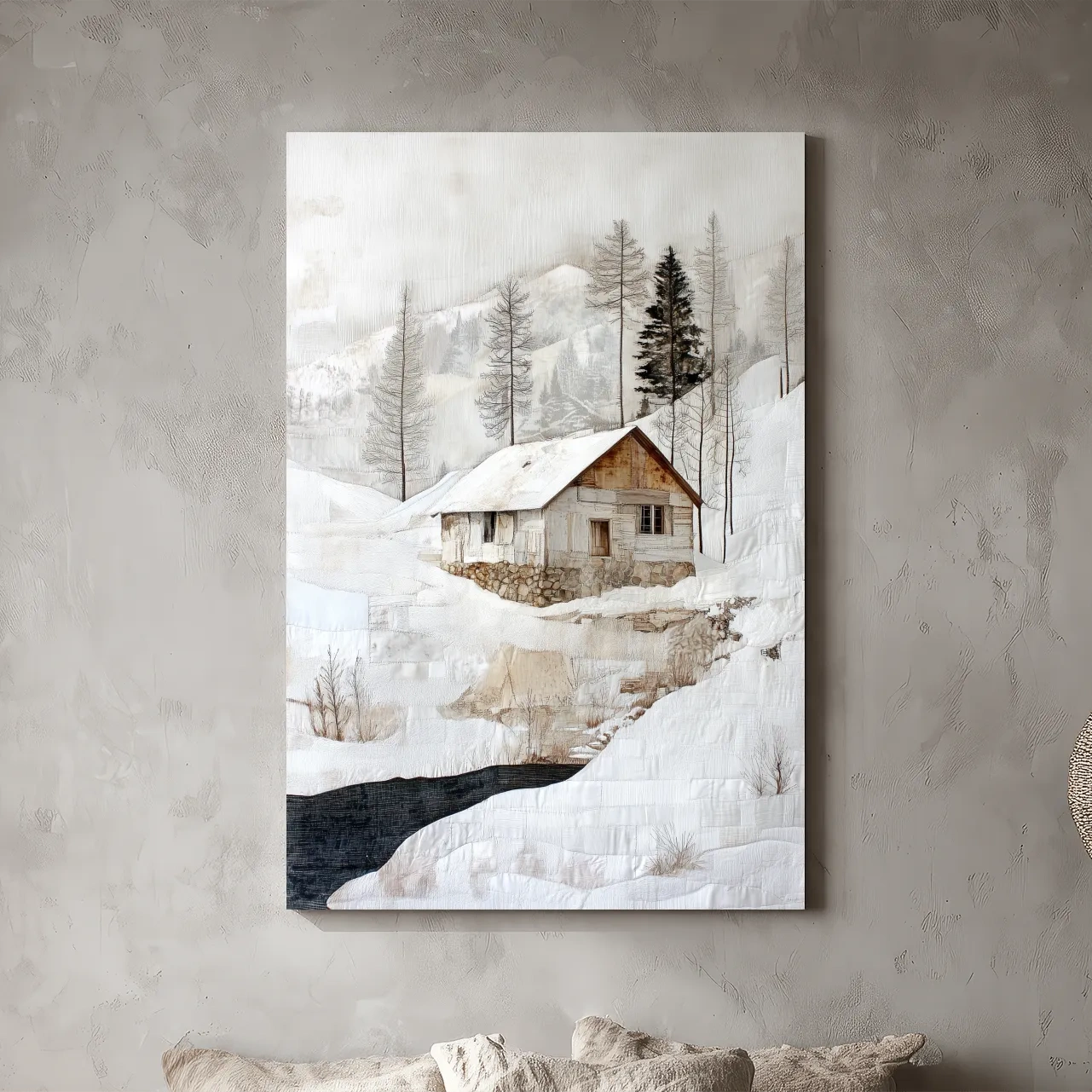 Snowy Mountain Cabin Painting - Winter Landscape Wall Art