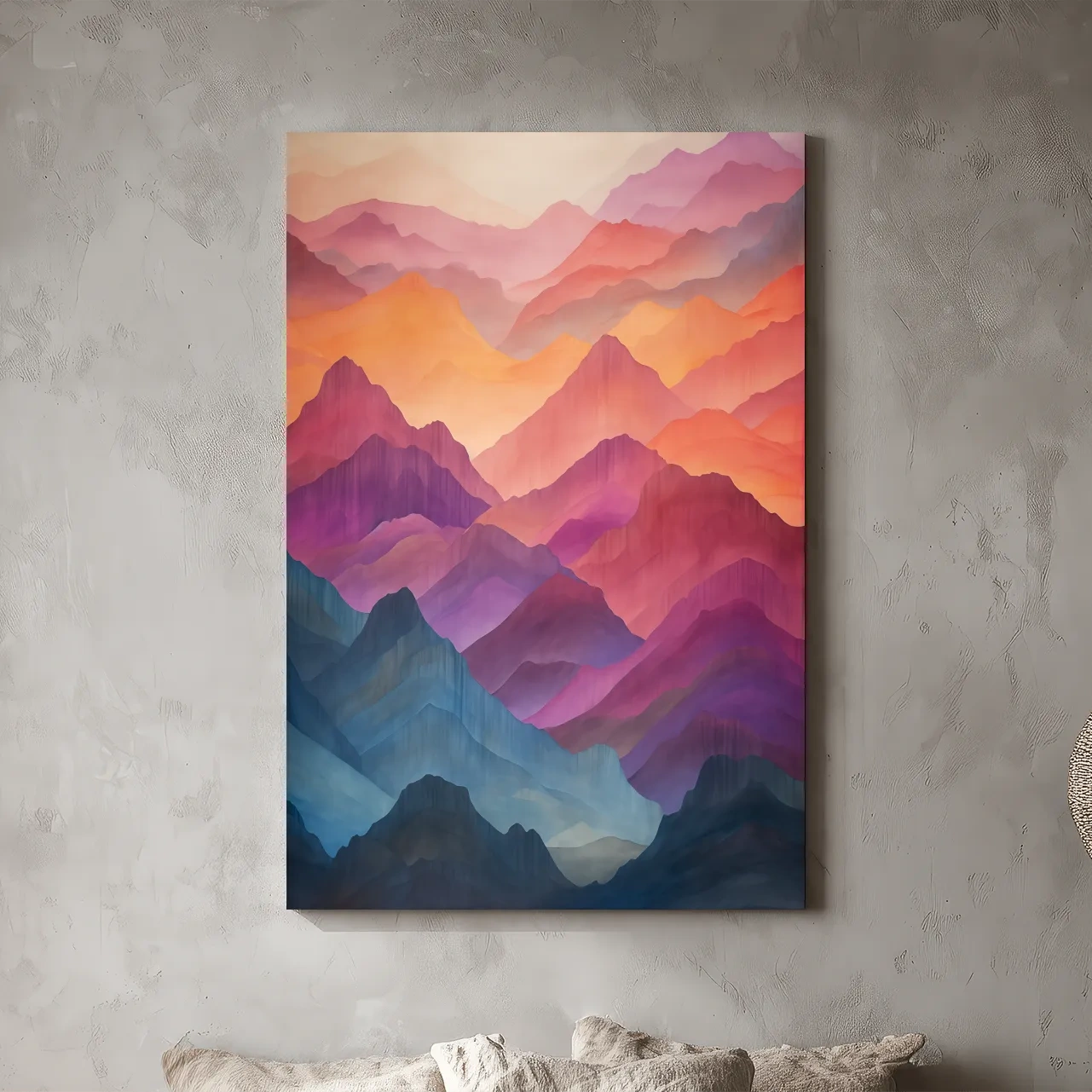 Vibrant Watercolor Layered Mountains - Abstract Sunset Landscape Wall Art