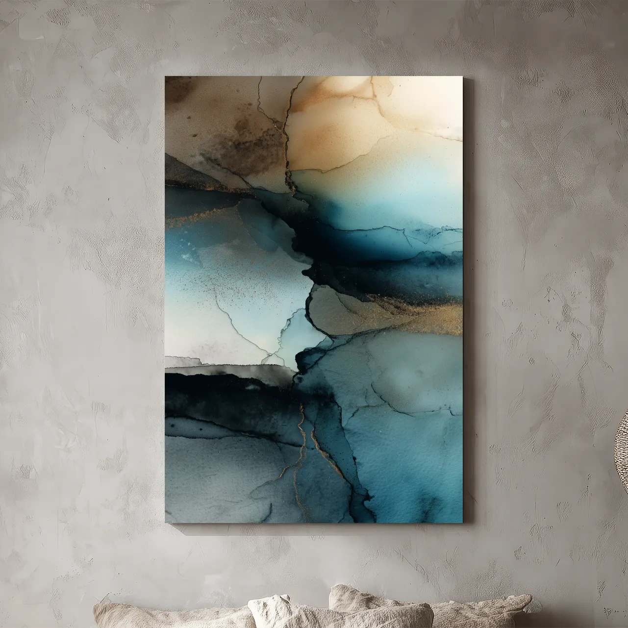 Moody Teal Ink Wash Abstract - Alcohol Ink Style Mountain Wall Art
