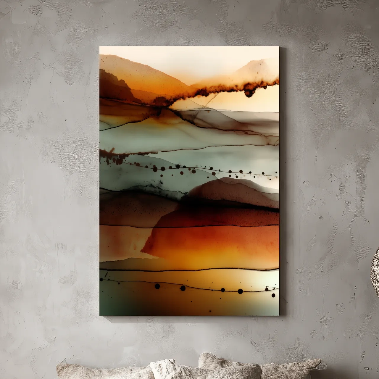 Moody Abstract Mountain Horizon Watercolor - Modern Landscape Wall Art