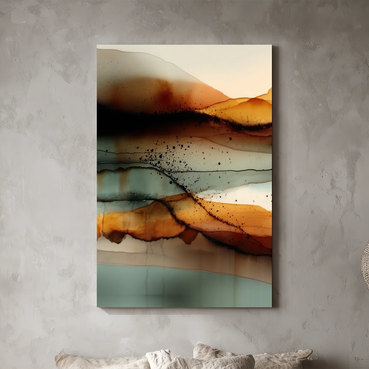 Earth Tone Ink Wash Mountain Landscape - Abstract Modern Wall Art