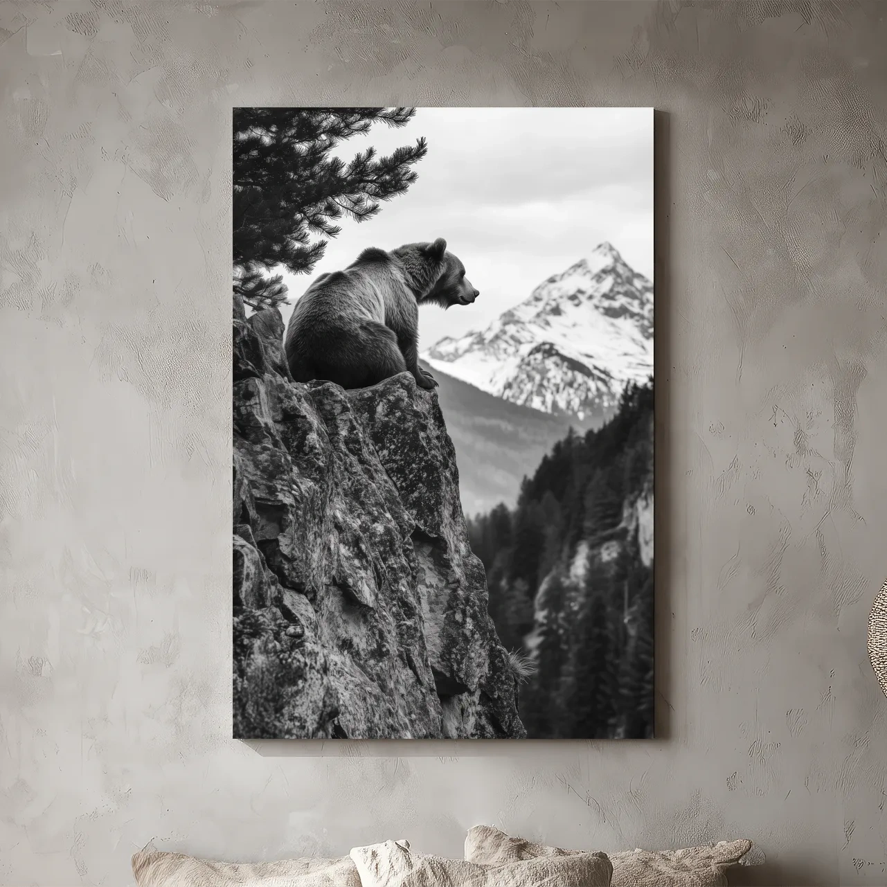 Black And White Grizzly Bear Photographic Artwork - Alpine Wildlife Wall Art