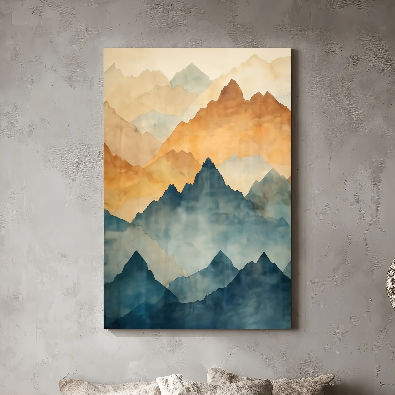 Foggy Layered Mountain Watercolor Landscape - Abstract Wall Art
