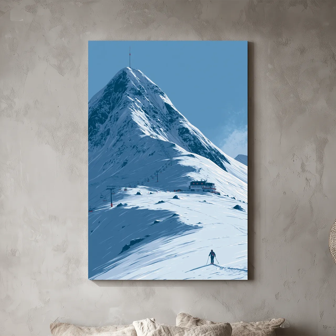 Alpine Mountain Skier Artwork - Minimalist Winter Landscape Wall Art