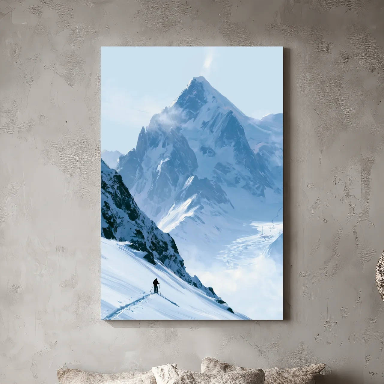 Backcountry Skier Alpine Peak Landscape - Minimalist Winter Mountain Wall Art
