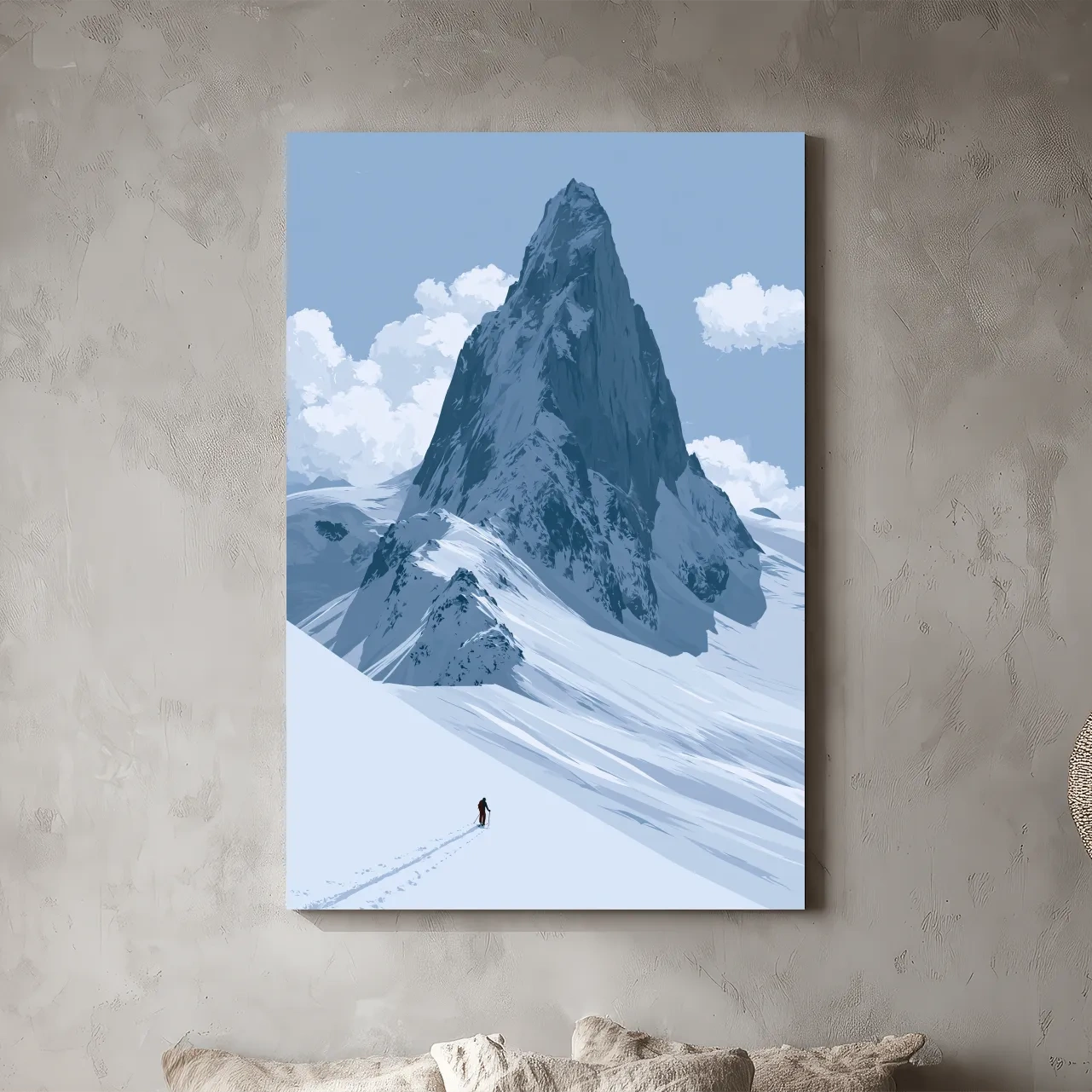 Backcountry Alpine Skier Illustration - Minimalist Mountain Landscape Wall Art