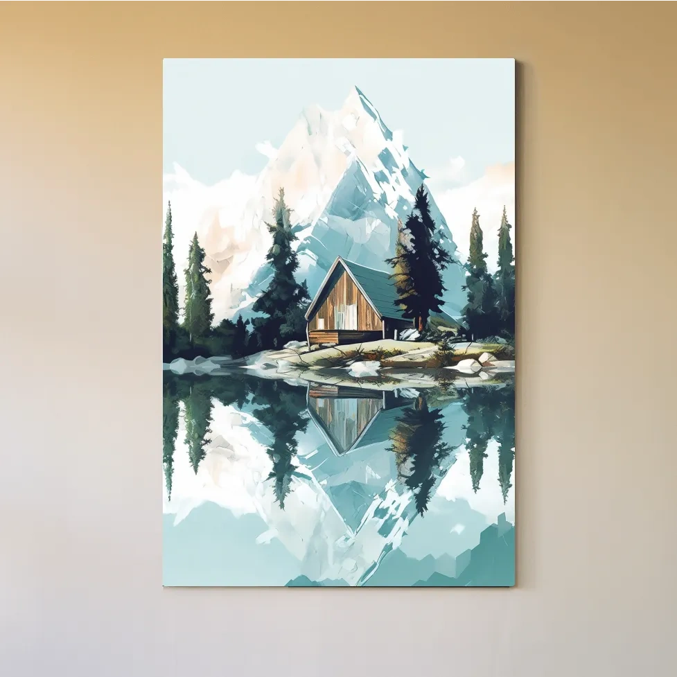 Painting of a cabin in the alpine