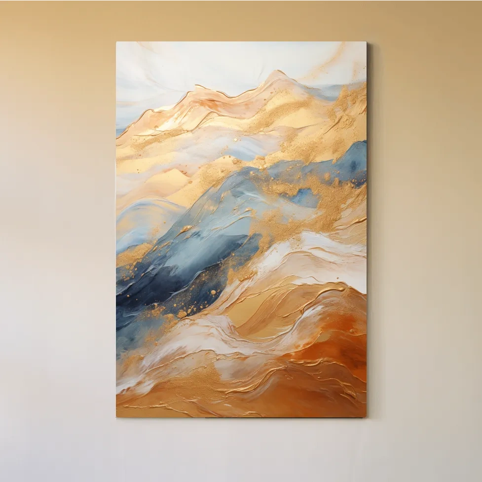Abstract Gold And Blue Mountain Landscape - Modern Fluid Marble Wall Art