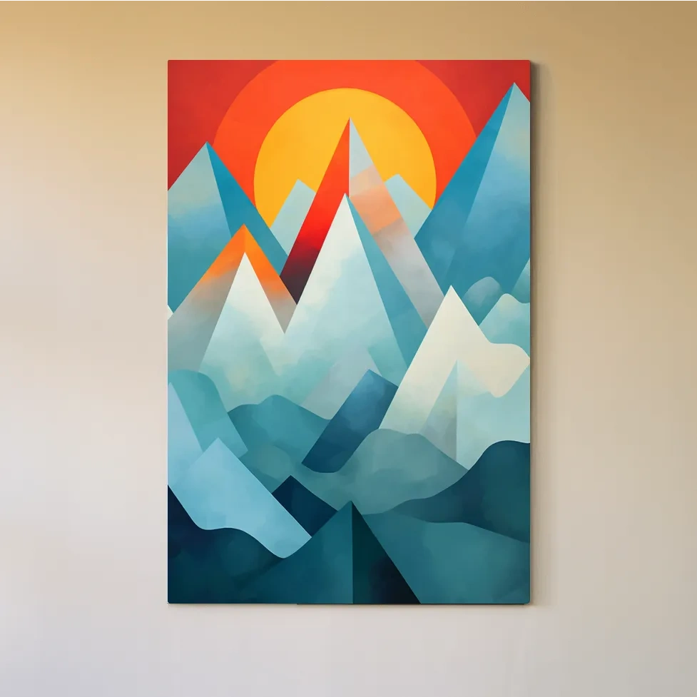 Abstract suprematism sunset mountain painting