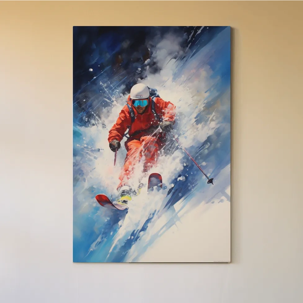 Dynamic painting of a skier exploding in powder