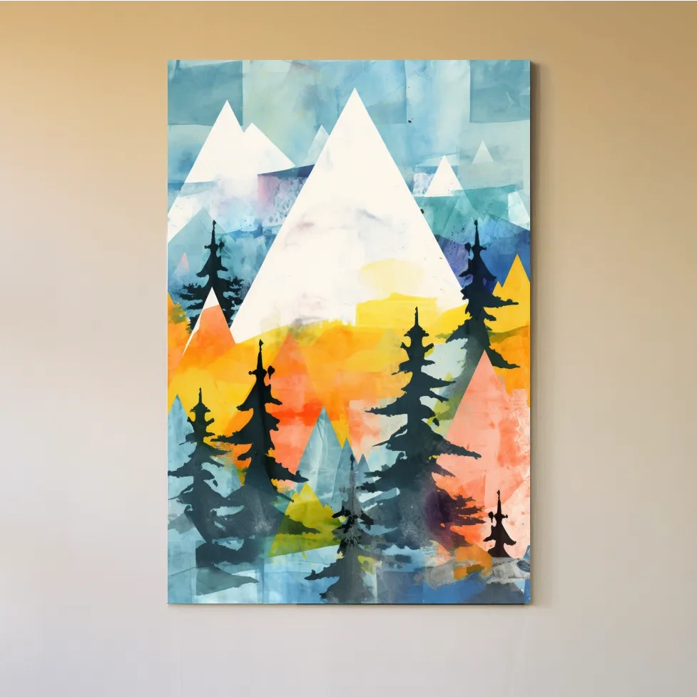 Rustic Watercolor Mountains And Pine Forest - Vibrant Alpine Landscape Wall Art