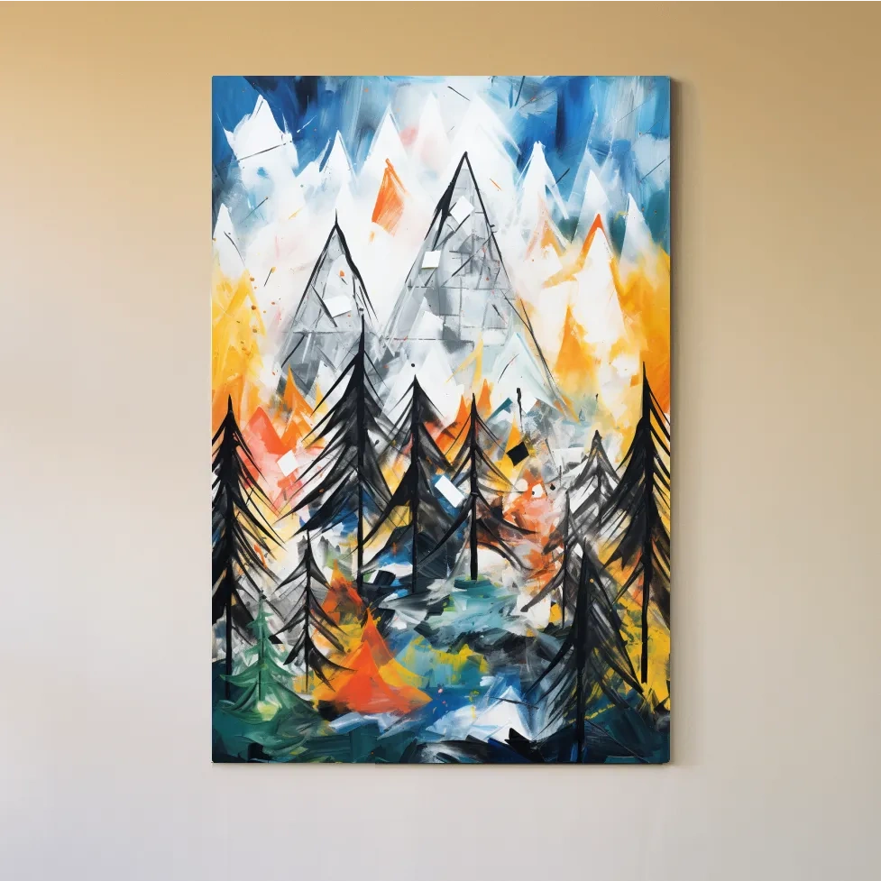 Abstract alpine mountain scene painting