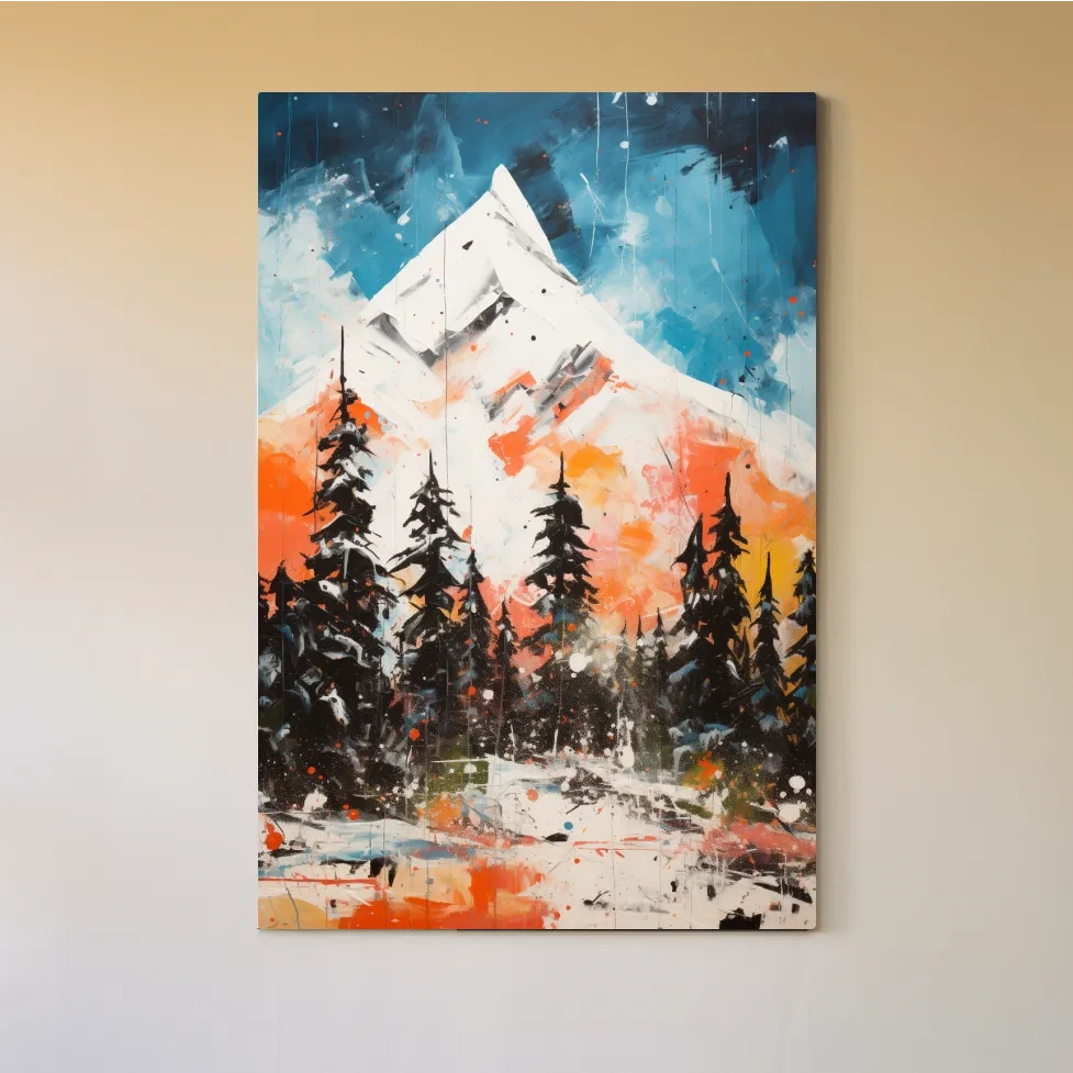 Textured rustic mountain painting