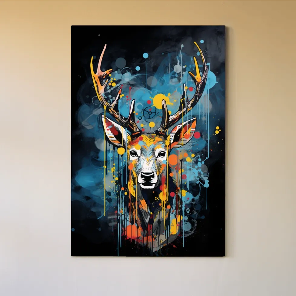 Deer head painting in a graffiti dripping style