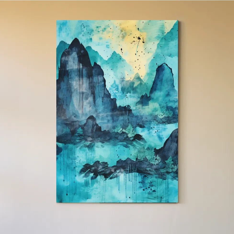 Abstract painting of a mountainous landscape