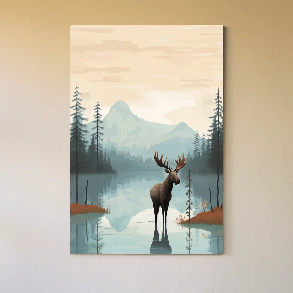 Childrens illustration of a moose in the mountains