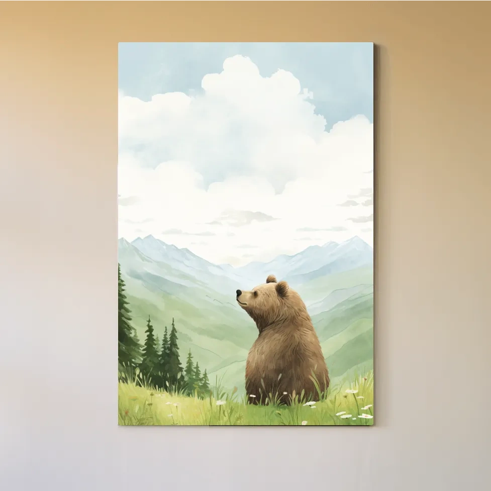Illustration of a happy bear sitting in the grass