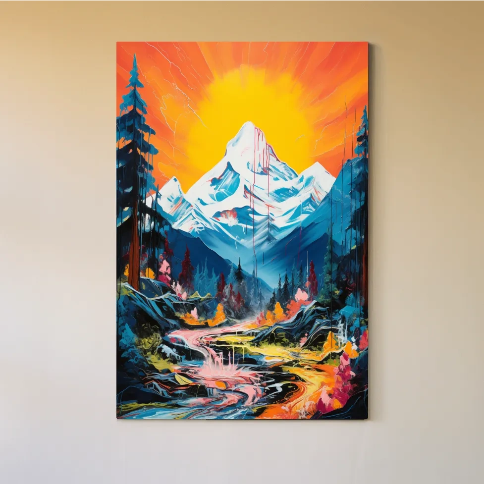Vibrant painting of sunset over a glacier