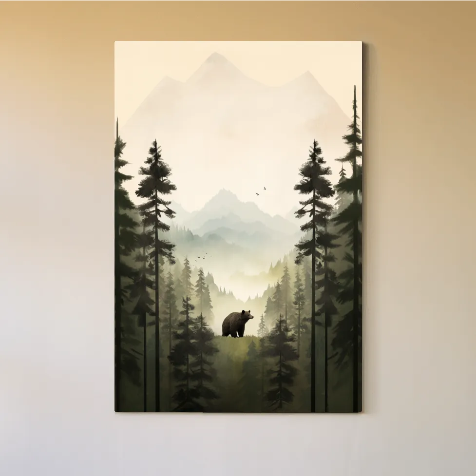 Serene art, a bear standing in the forest