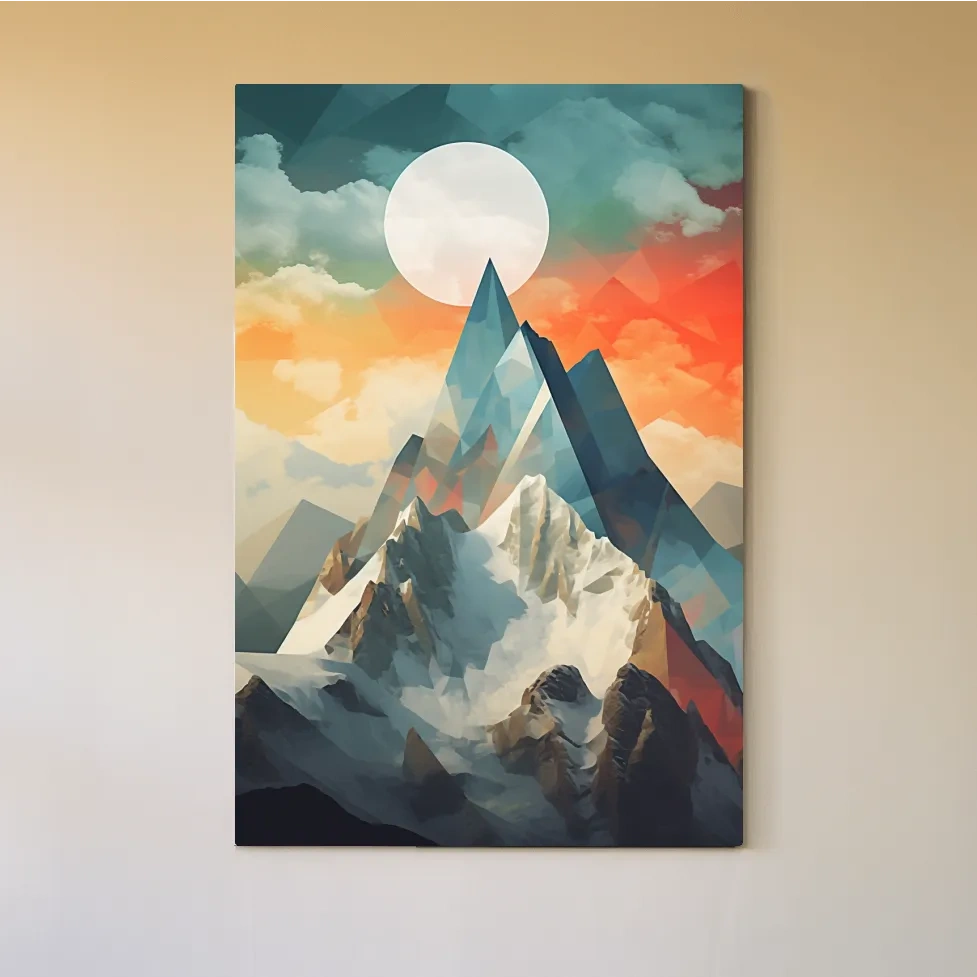 Abstract suprematism art, glacier at sunset