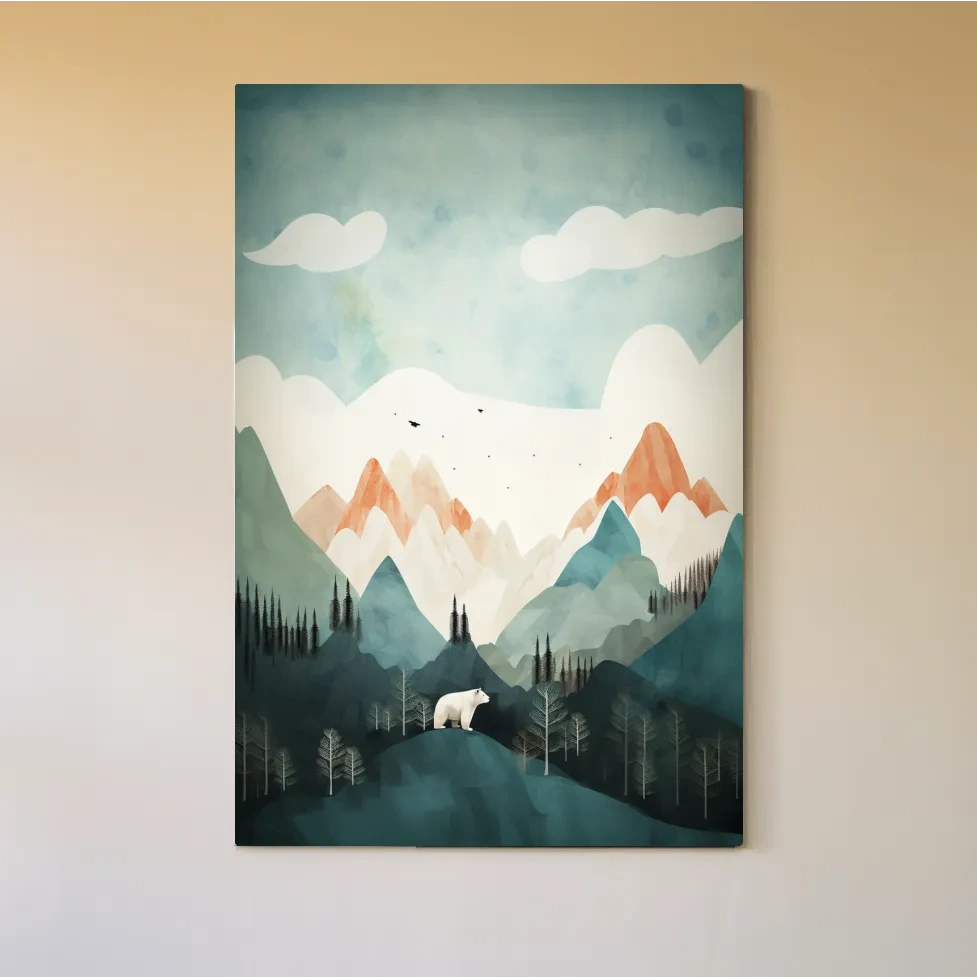 Bear standing in the forest, textured minimal illustration