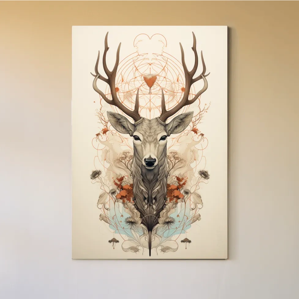 Ornate floral illustration of an elegant deers head