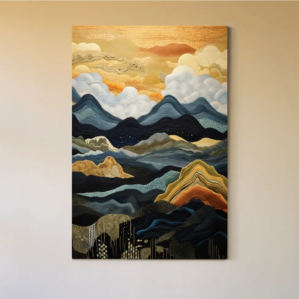 Elegant tapestry art, rolling mountain patterns