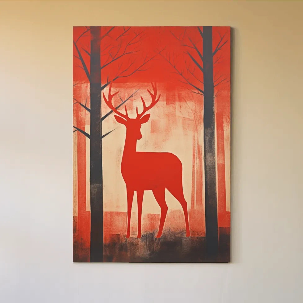 Rustic silhouette painting of a deer in the forest