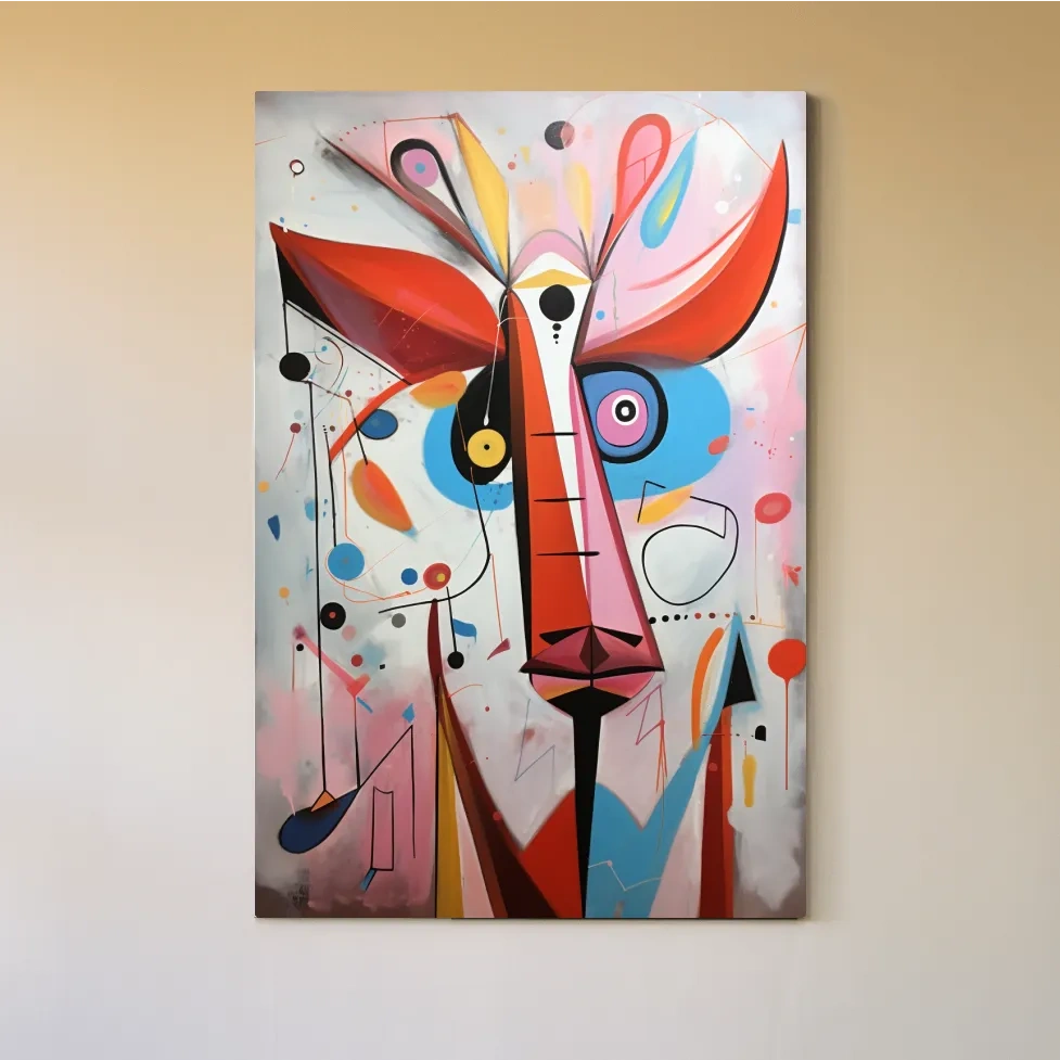 Quirky abstract painting of a deers head