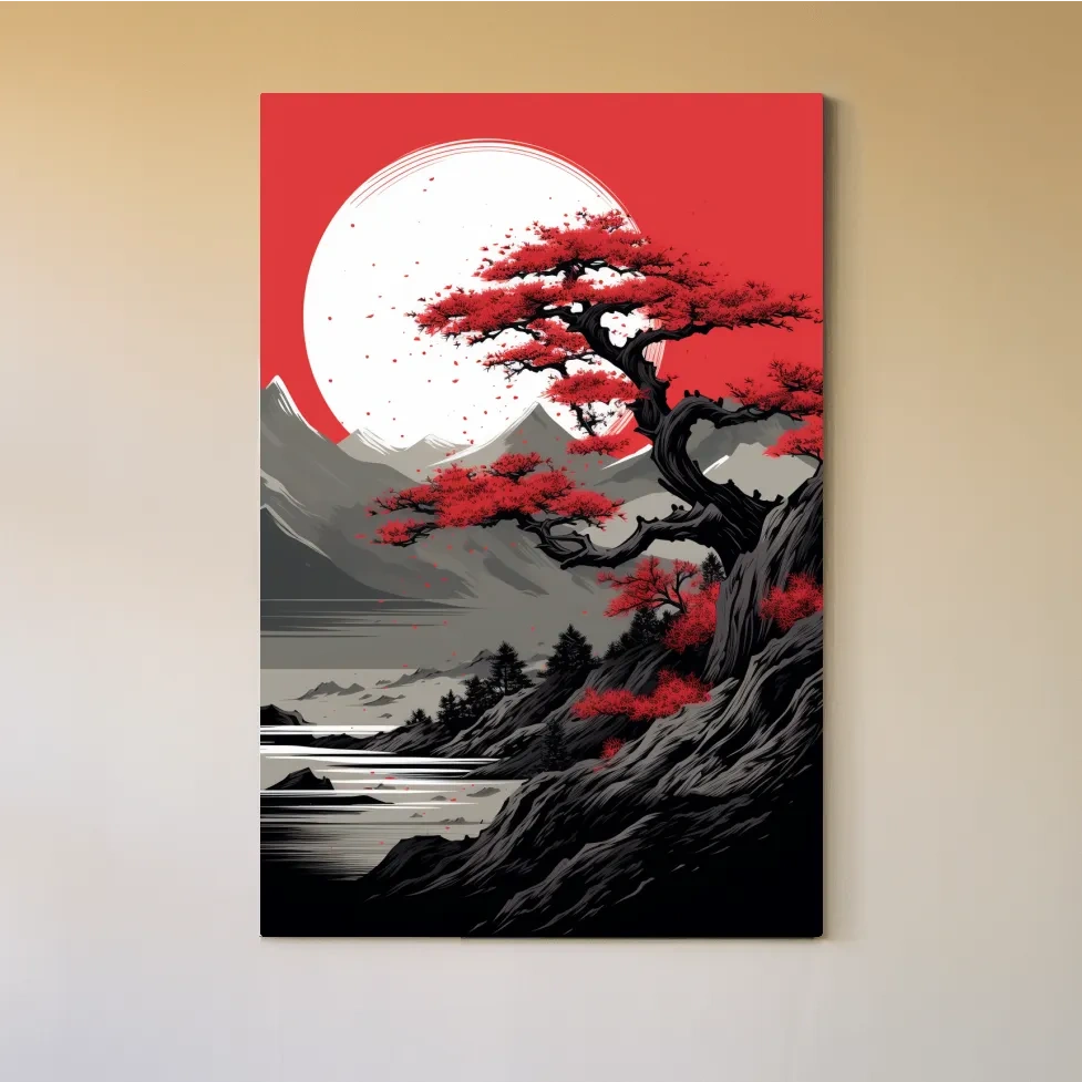 Japanese minimal art, bonsai tree on a cliff