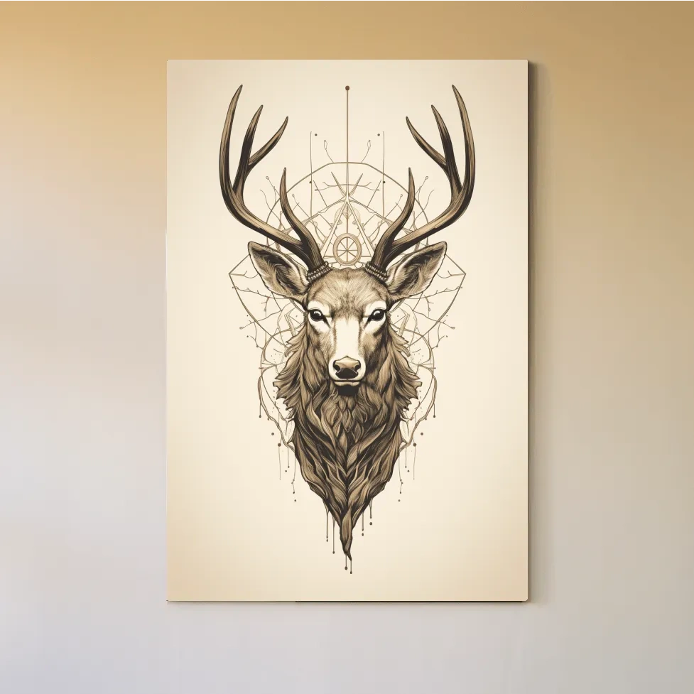 Ornate Stag Head Line Art - Minimalist Tattoo Style Wildlife Wall Art