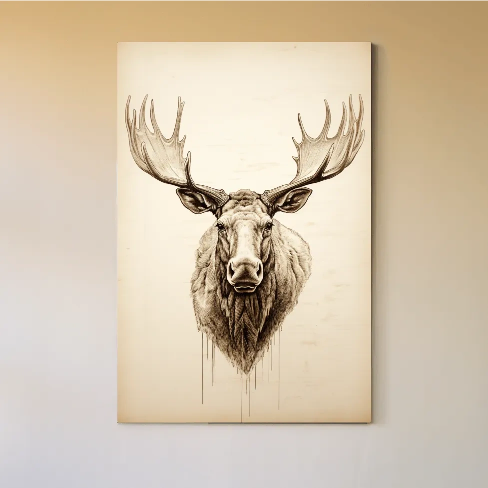 Rustic Moose Head Sketch Illustration - Vintage Sepia Wildlife Wall Art