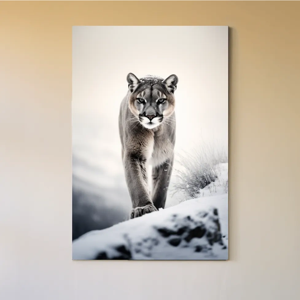 Majestic Cougar Close Up Wildlife Photography - Minimalist Winter Wall Art
