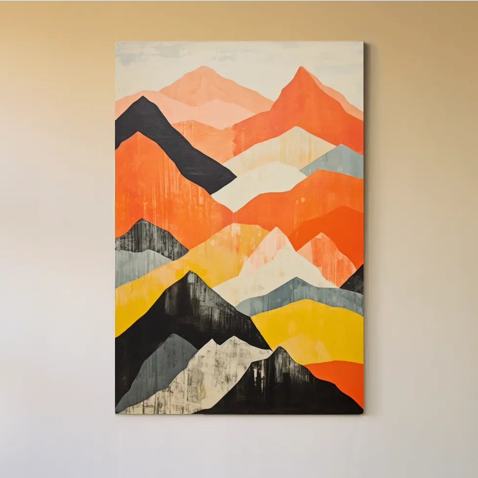 Textured pattern painting of mountain shapes