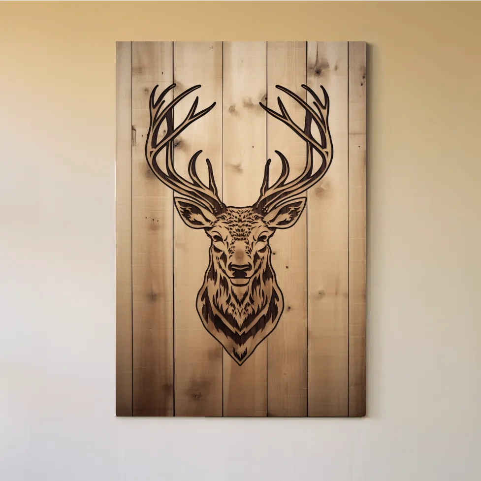 Rustic Stag Head Woodburn Illustration - Cabin Lodge Wildlife Wall Art