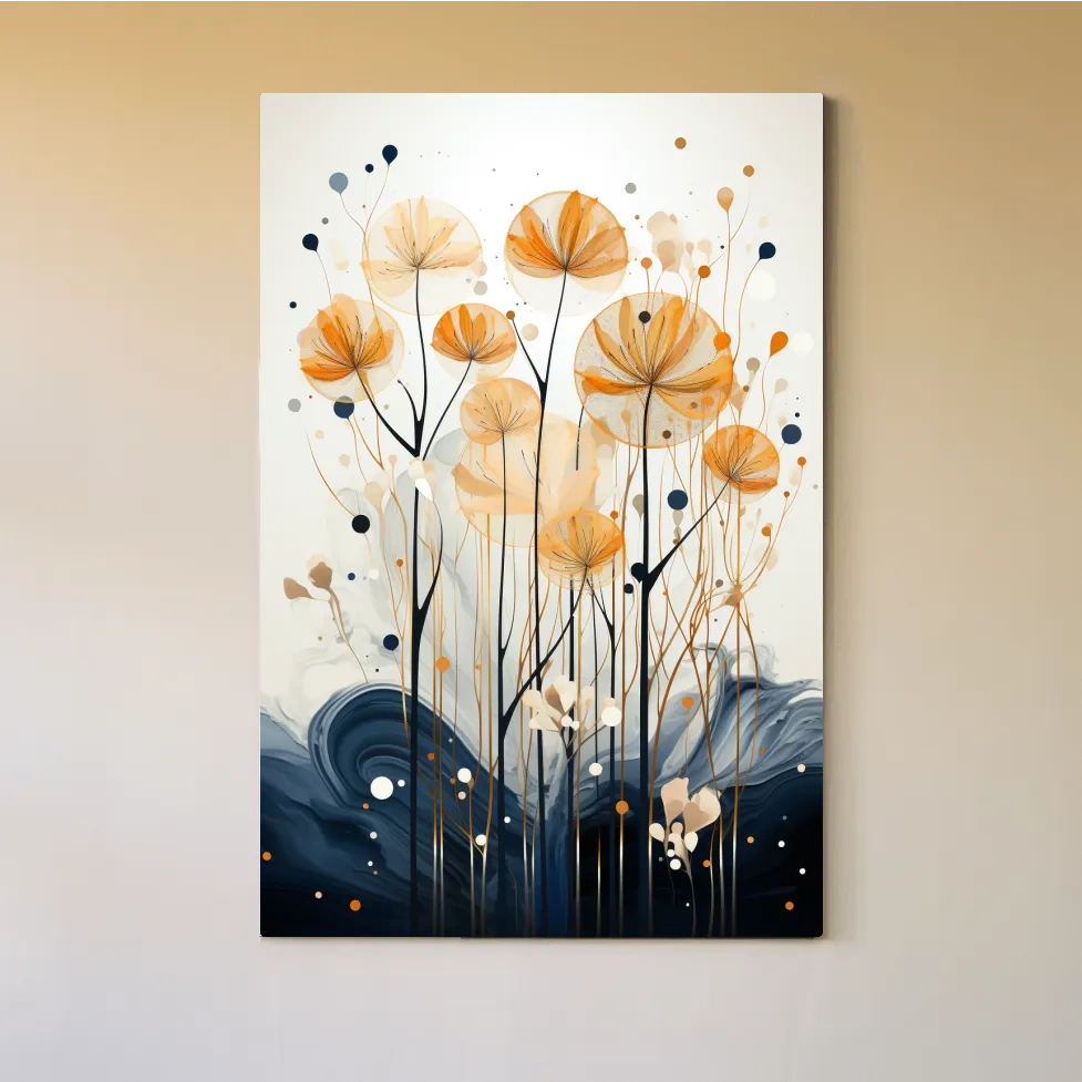 Abstract Golden Wildflower Ink Wash - Botanical Boho Wall Art