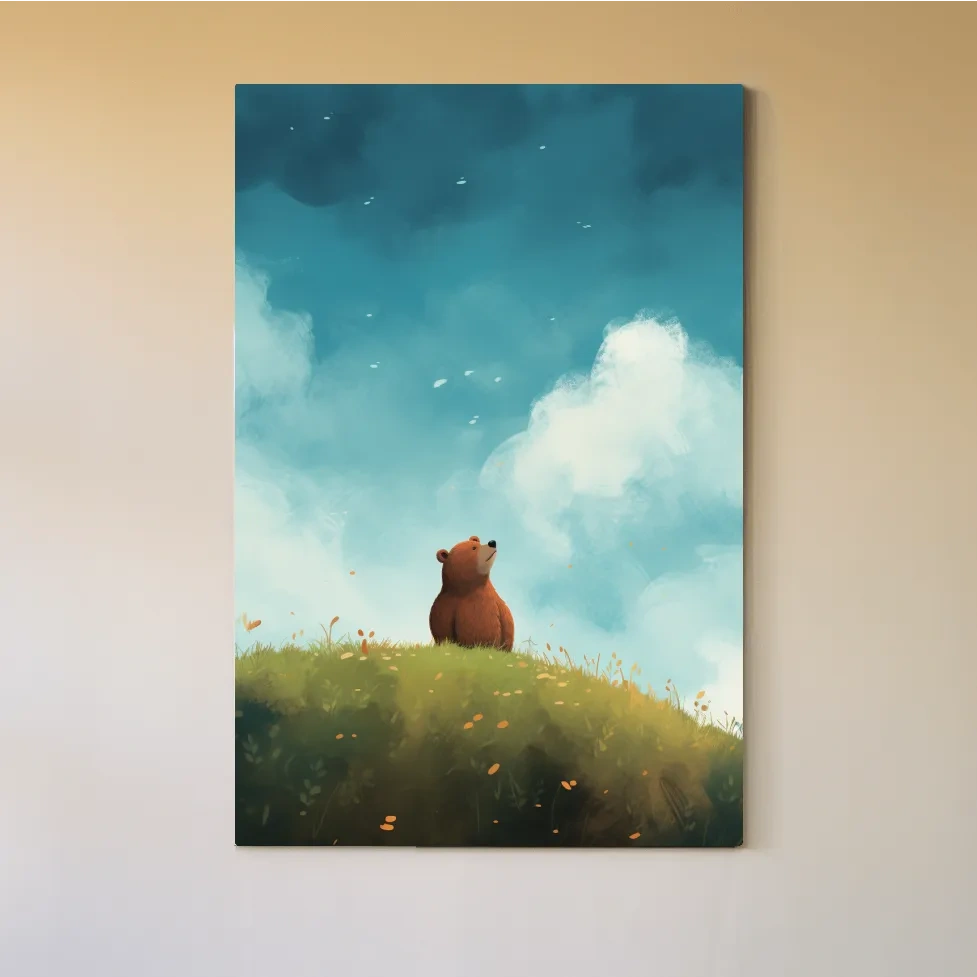 Illustation of a cute bear gazing into the sky