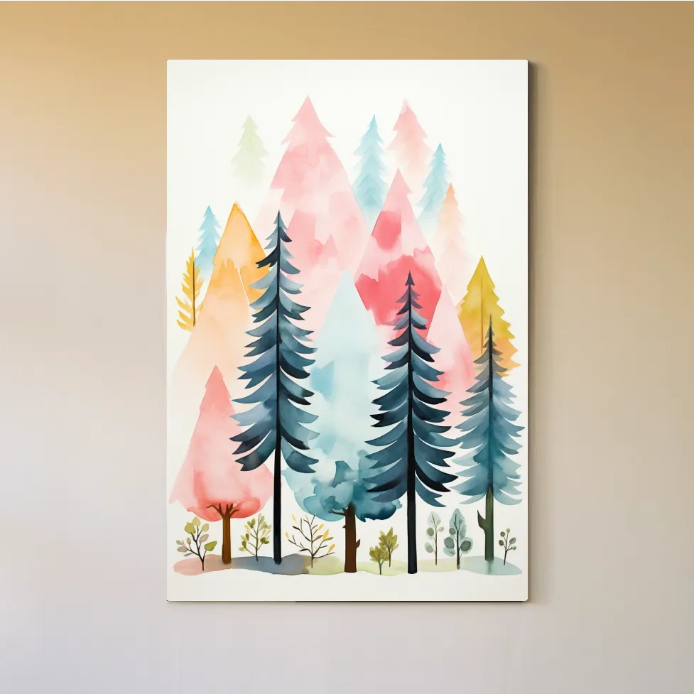 Watercolor style story book illustration art of a colorful forest
