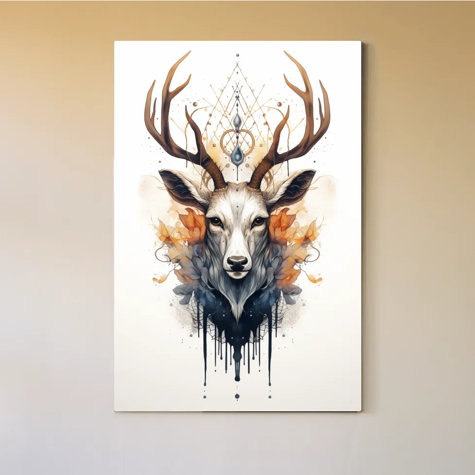 Ornate tribal style illustration of deer head with flowers