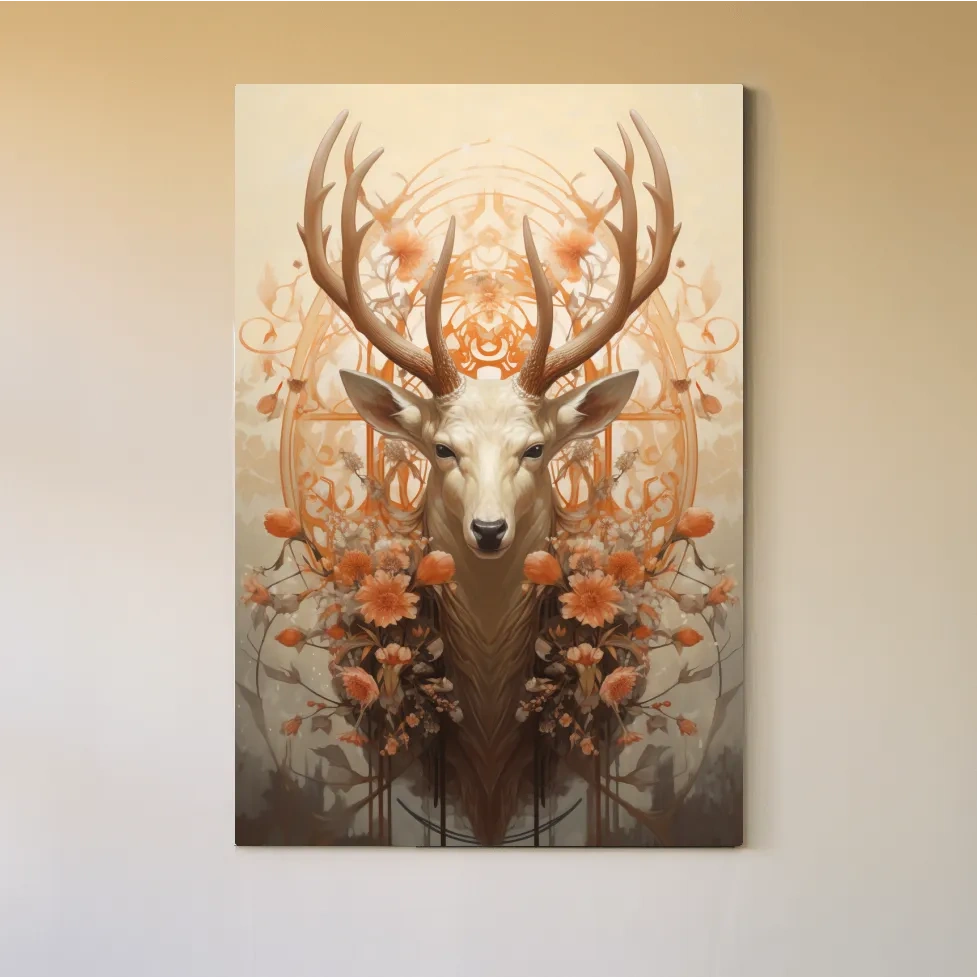 Elegant floral artwork of a beautiful deer head