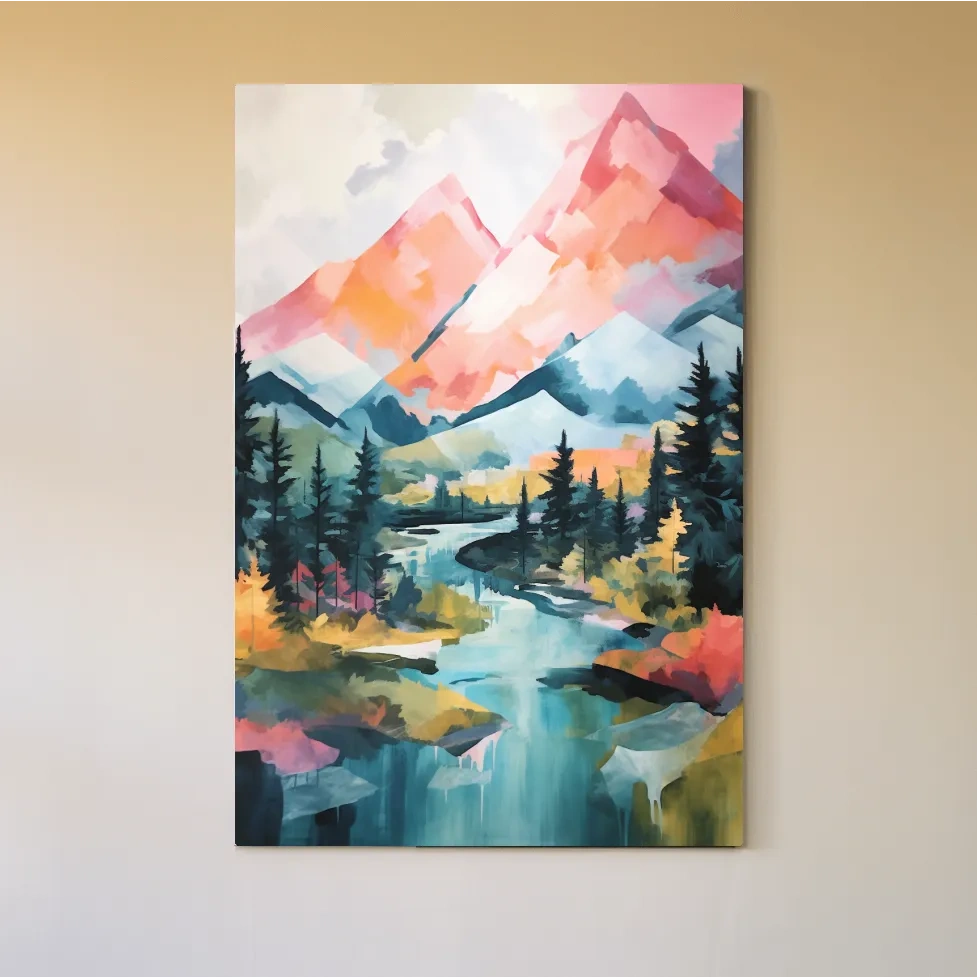 Colourful mountain painting artwork