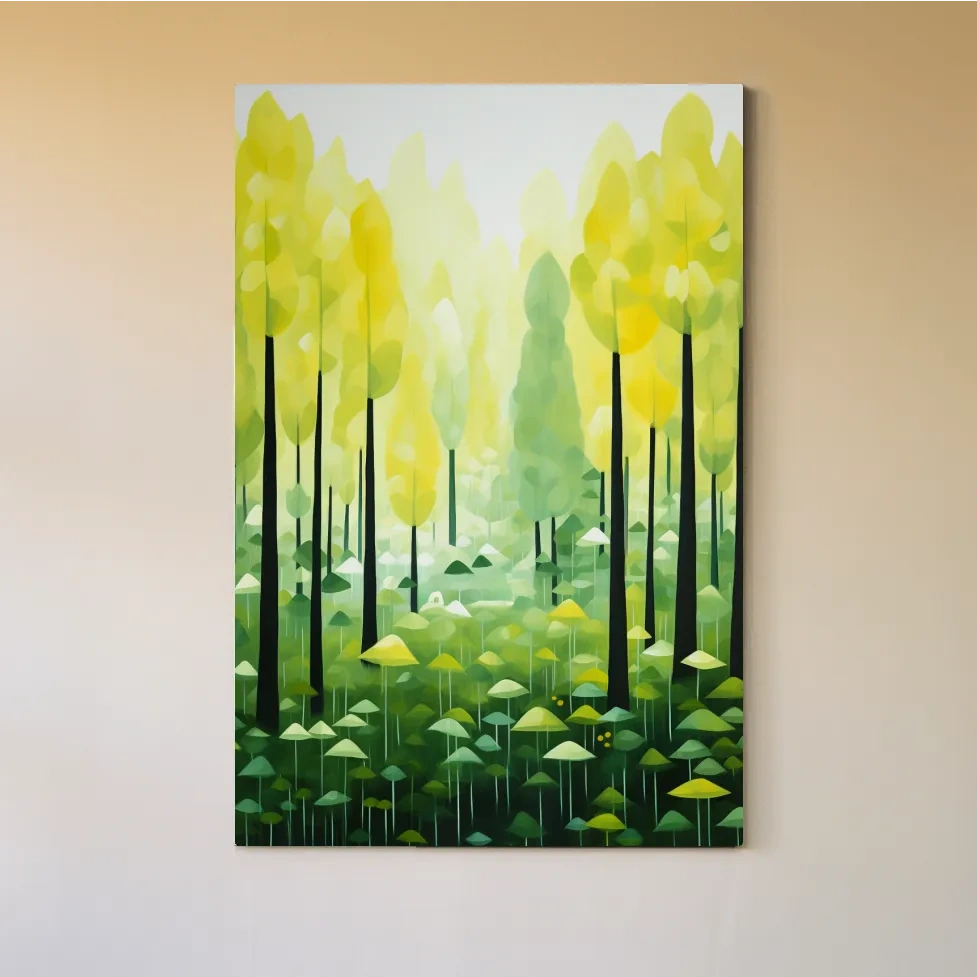 Sunlit Abstract Forest Canopy Painting - Storybook Woodland Wall Art