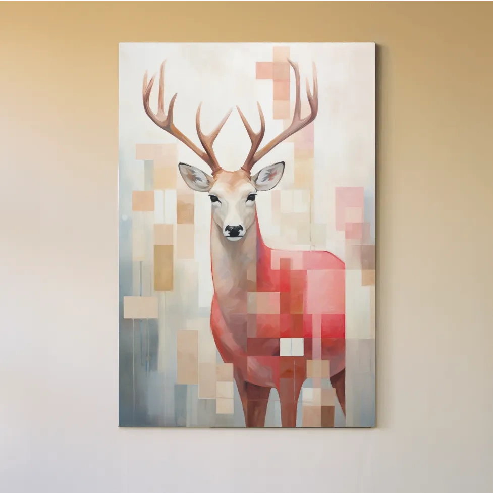 Abstract painting of a deer with geometric shapes