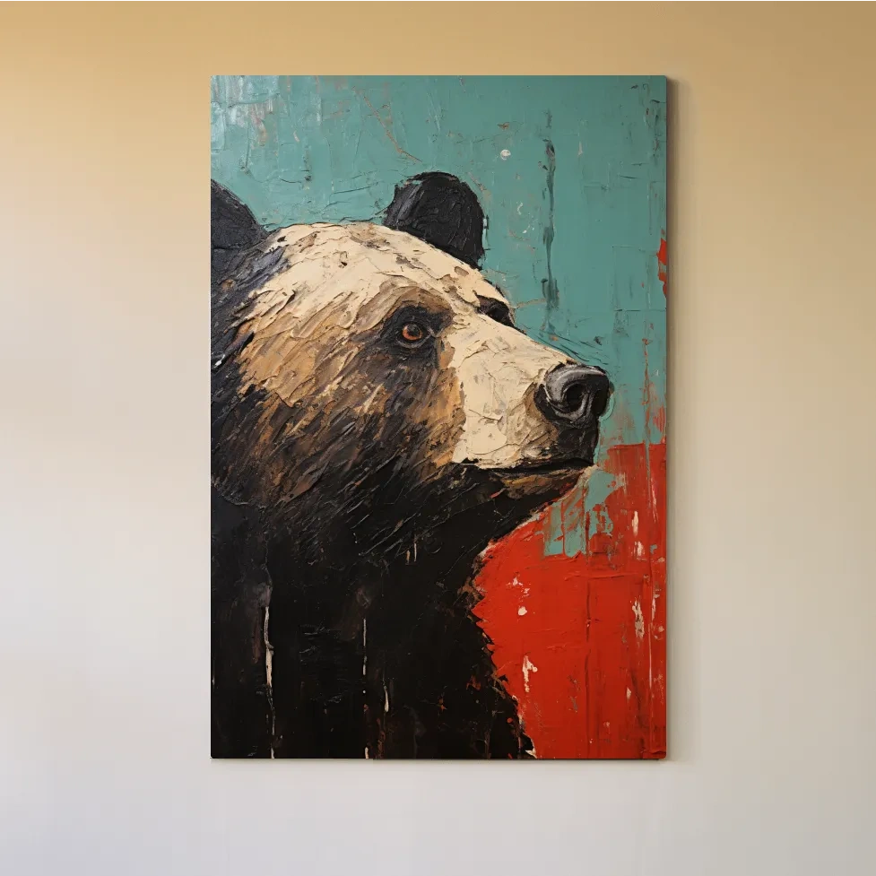 Rustic impasto style painting of a black bears head