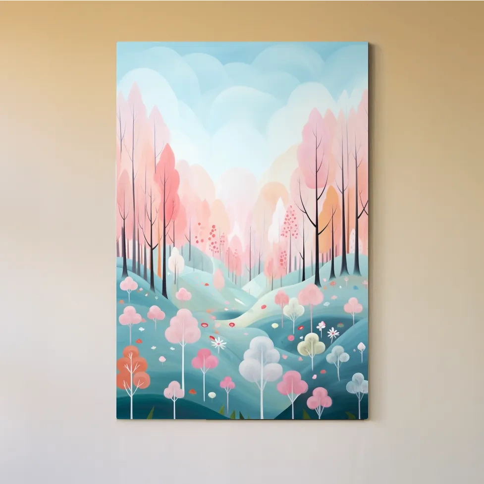 Pastel painting of a colorful dreamy forest