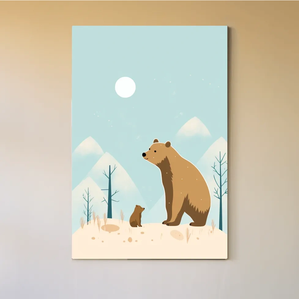 Minimal illustration art of a mama bear and her cub